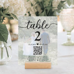 2 Mariage photo QR Code noir Script Numéro de tabl<br><div class="desc">Ajoutez une touche de finition personnalisée aux décorations de la réception de mariage avec des cartes personnalisées de photo et de numéro de table QR Code. Les images et le libellé sont simples à customiser, et peuvent être différents ou identiques à l'avant et à l'arrière. Si vous préférez, changez "capter...</div>