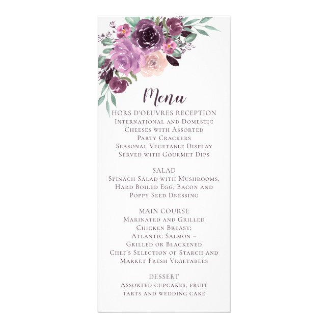 #2 Menu de mariage floral Sangria Violet Mauve |  (Devant)