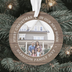 2 Photo 1er Noël Ménage Brown Faux Wood