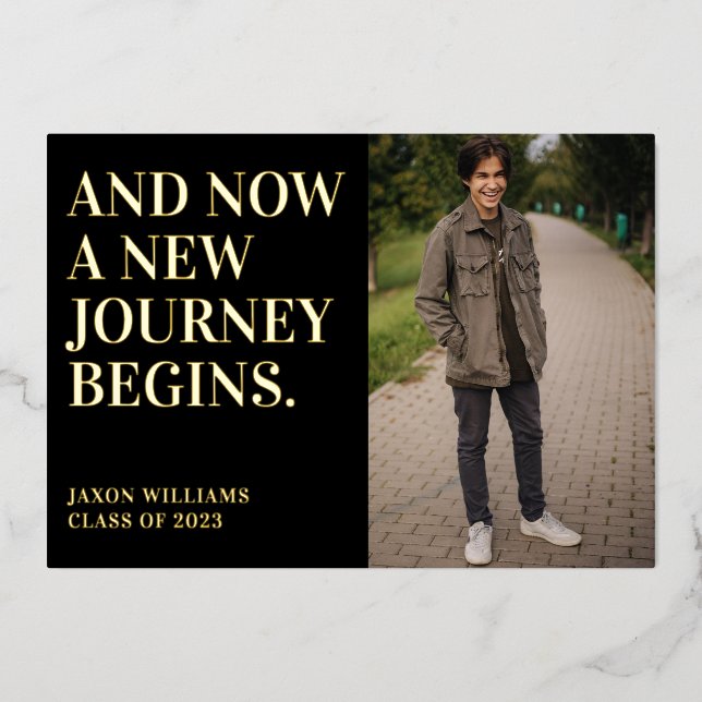 2 Photo Graduation Party Invitation Voyage Gold F (Recto)