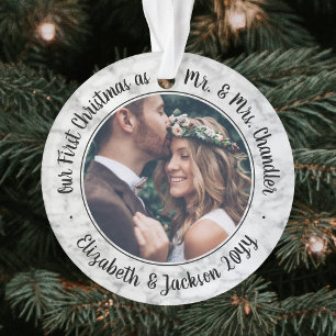 2 Photo Mr & Mrs 1st Christmas Elegant Faux Marble