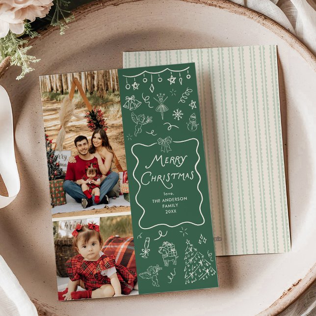 2 Photo Wavy Whimsical Main tiré Carte de Noël (Créateur téléchargé)