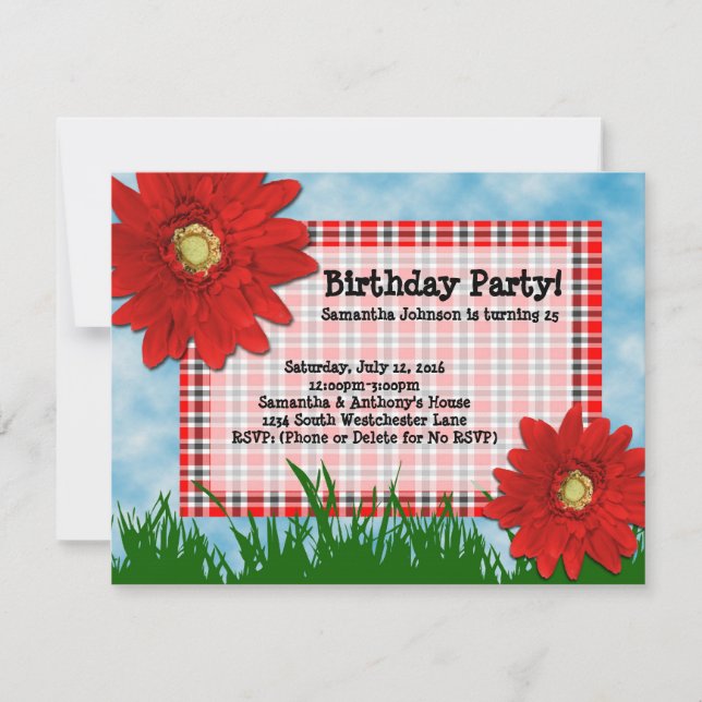 2 Red Gerbera Daisies Anniversaire Invitations (Devant)
