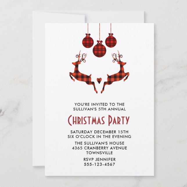 2 Renne de Noël sautant Invitation de fête rustiqu (Devant)