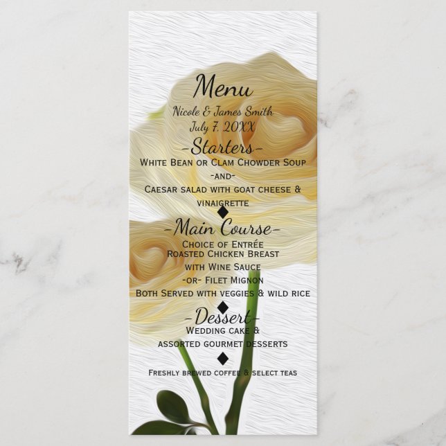 2 Roses peintes en blanc Carte de menu de mariage  (Devant)