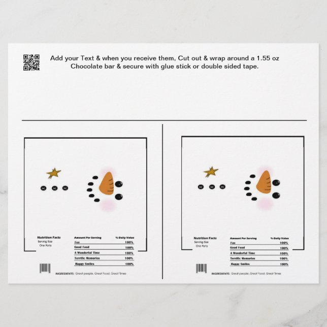 2 Snowman Holiday Candy Bar Wrappers Fête Faveurs (Devant)