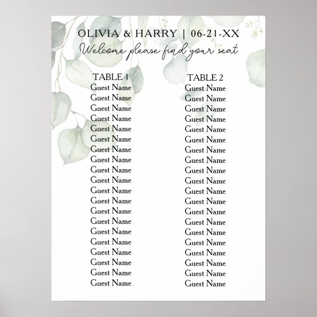 2 Tableau Aquarelle Ecalyptus Mariage (Devant)