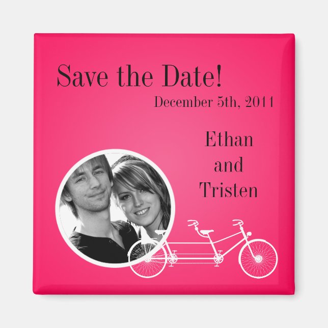 2"x2" Enregistrer la date Magnet Hot Pink Double V (Devant)