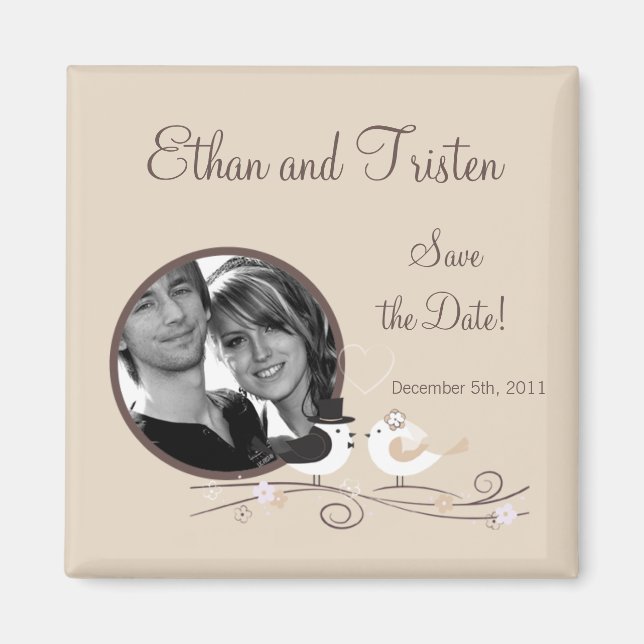 2"x2" Enregistrer la date Magnet Mariage Birds Bri (Devant)