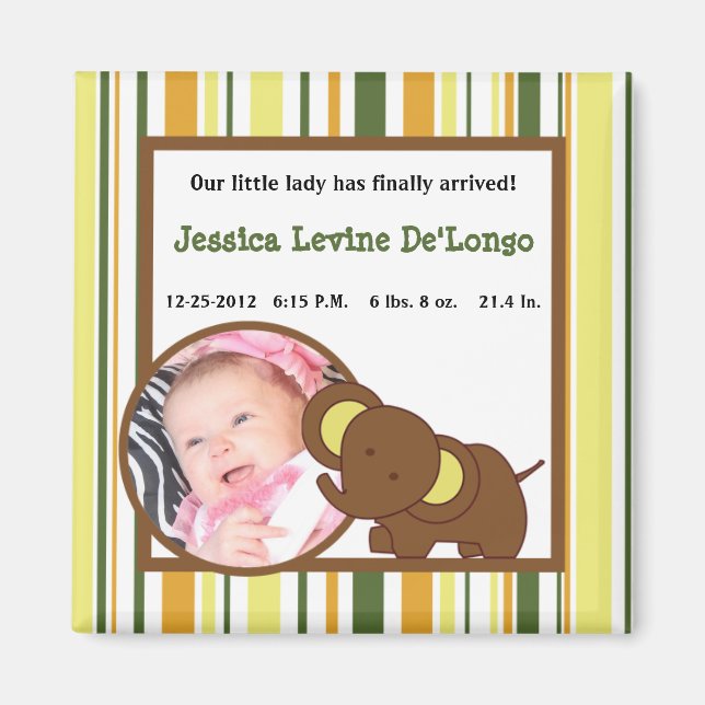 2"x2" Faire-part Magnet Jungle Baby Animaux (Devant)