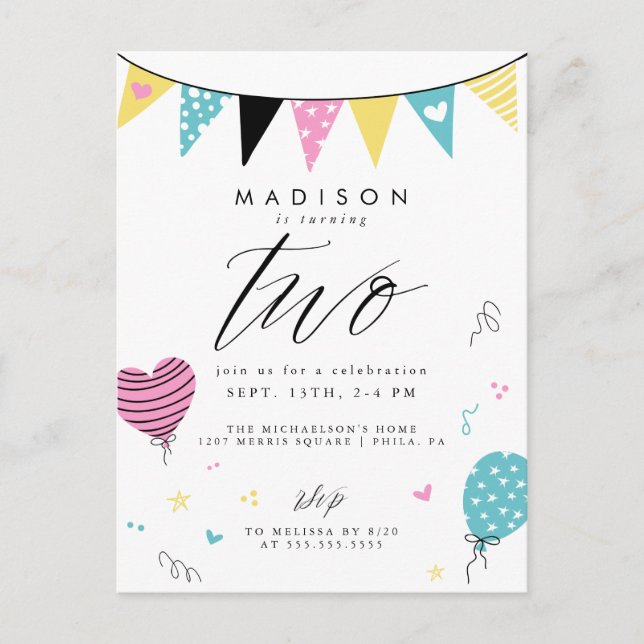 2E ANNIVERSAIRE | Carte de fête d'anniversaire mig (Devant)