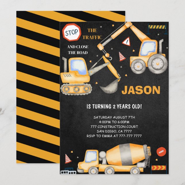 2e anniversaire Construction Boy Invitation (Devant / Derrière)
