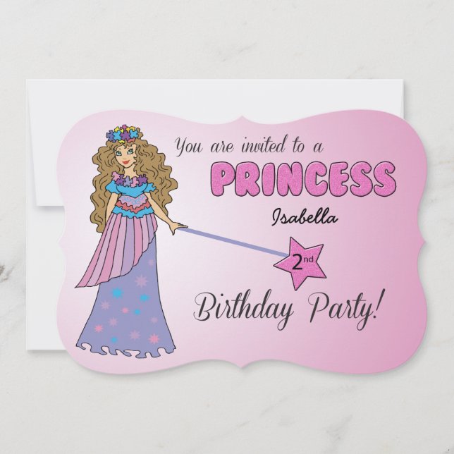2e Anniversaire Invitation Princesse rose avec bag (Devant)