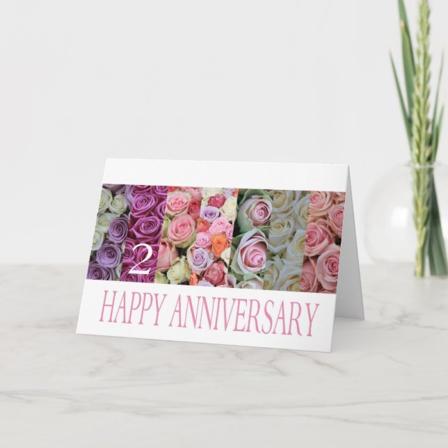 2e anniversaire Mariage Carte pastel roses (Devant)