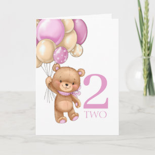 2e anniversaire mignon ballons roses fille carte e