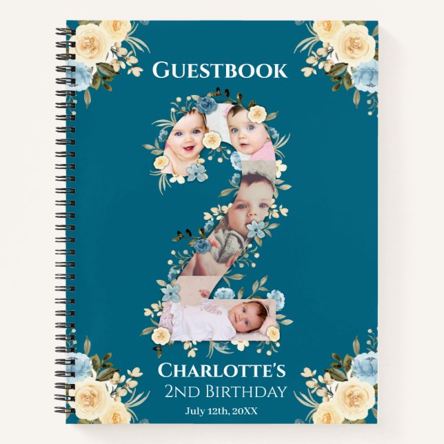 2e anniversaire Turquoise Photo Flower Livre d'inv (Devant)