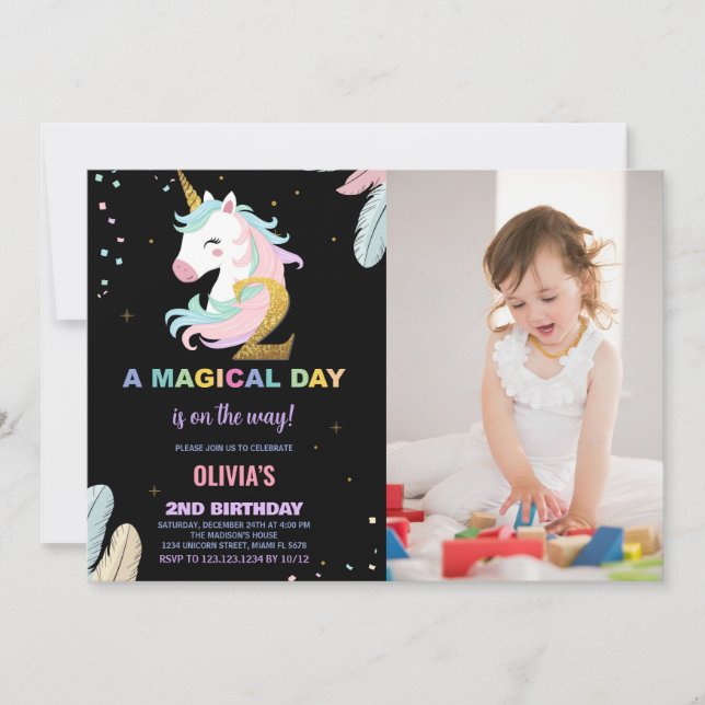 2e anniversaire Unicorn Anniversaire Invitations a (Devant)