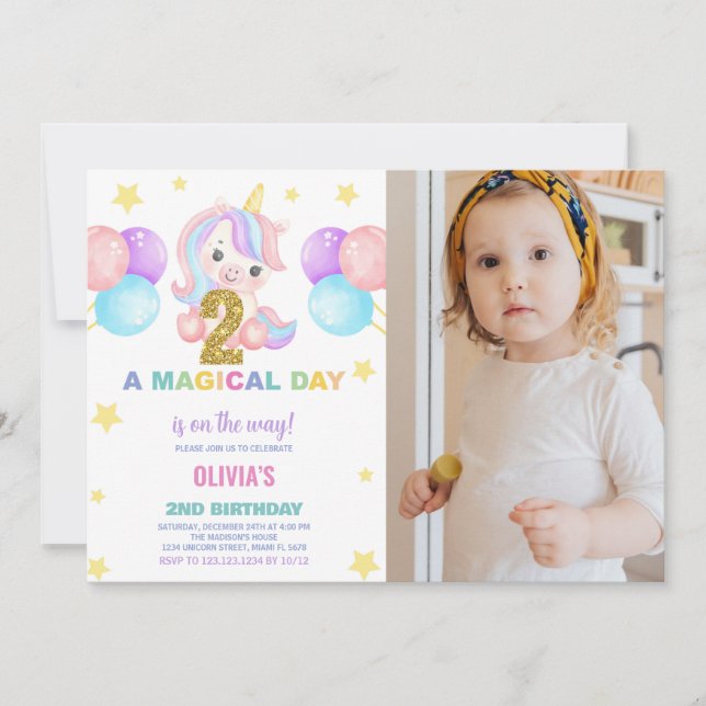 2e anniversaire Unicorn Anniversaire Invitations p (Devant)