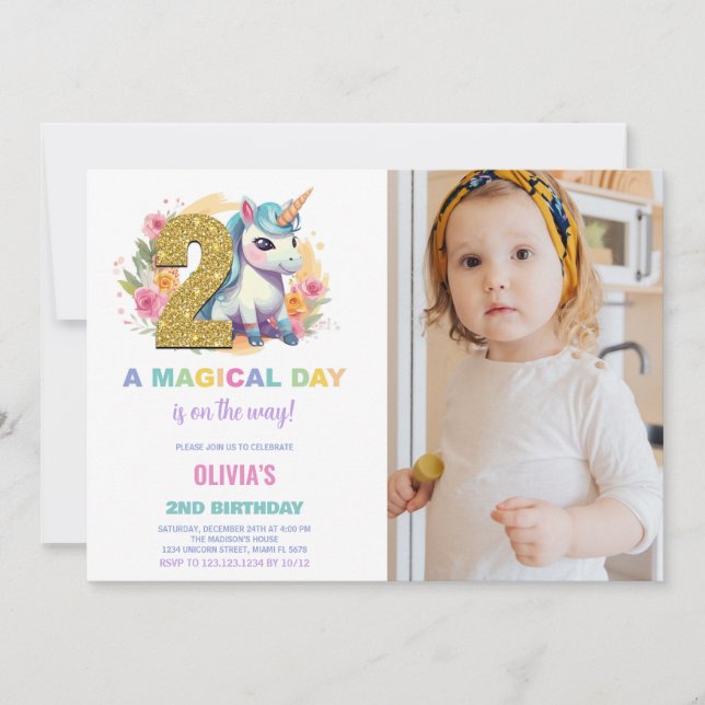 2e anniversaire Unicorn Anniversaire Invitations p (Devant)