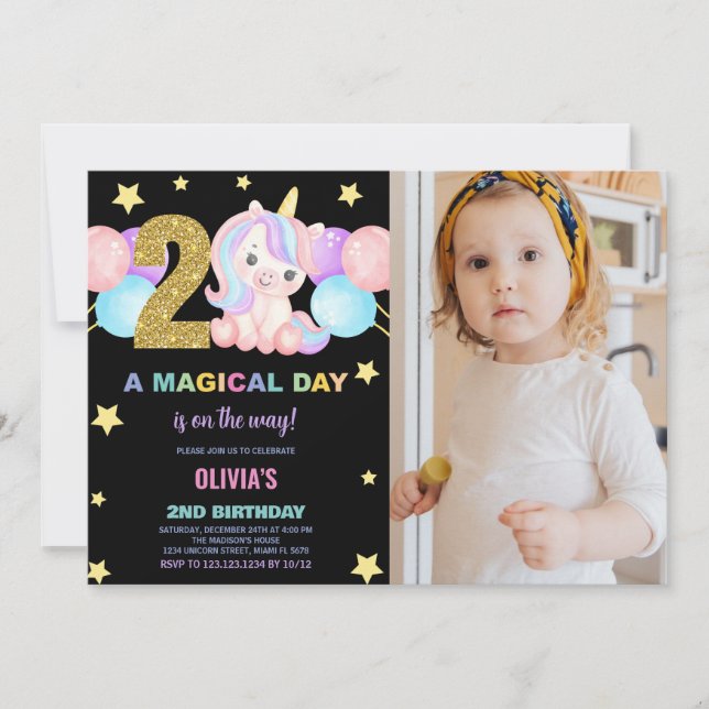 2e anniversaire Unicorn Anniversaire Invitations p (Devant)