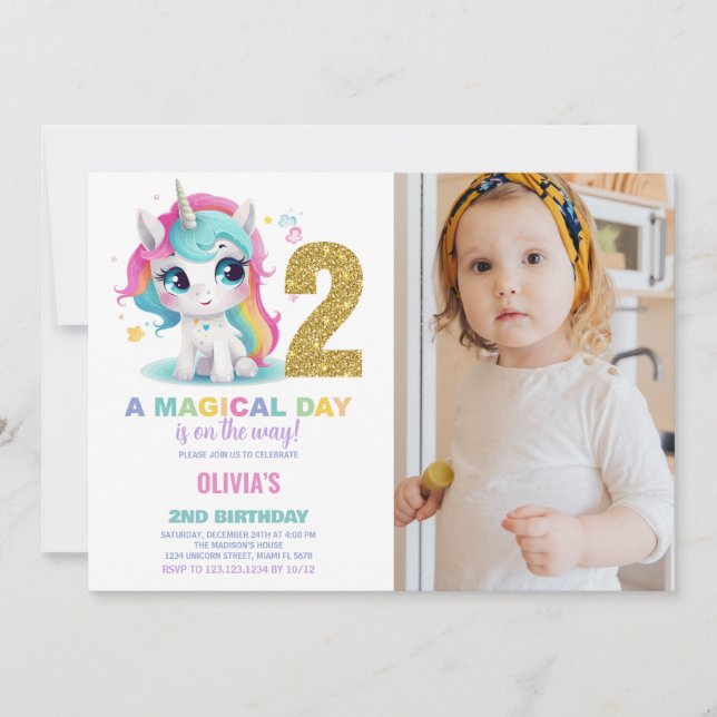 2e anniversaire Unicorn Anniversaire Invitations p (Devant)