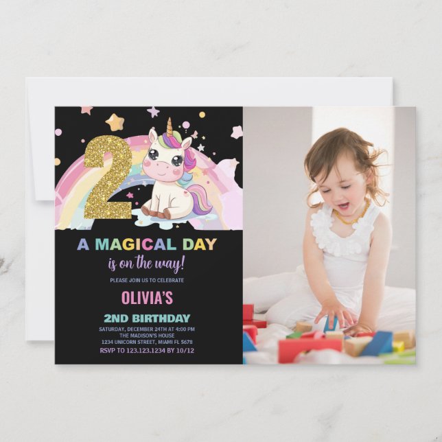 2e anniversaire Unicorn Anniversaire Invitations p (Devant)