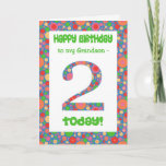 2e carte d'anniversaire pour Grandson, Bright et B<br><div class="desc">Une carte de 2ème anniversaire pour un Grand-fils,  avec un numéro et une bordure brillants et à motifs bulles.  Vous pouvez également modifier le message intérieur si vous le souhaitez.</div>