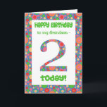 2e carte d'anniversaire pour Grandson, Bright et B<br><div class="desc">Une carte de 2ème anniversaire pour un Grand-fils,  avec un numéro et une bordure brillants et à motifs bulles.  Vous pouvez également modifier le message intérieur si vous le souhaitez.</div>