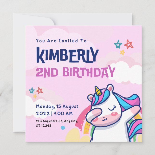 2e carte d'invitation d'anniversaire de l'Unicorn (Devant)