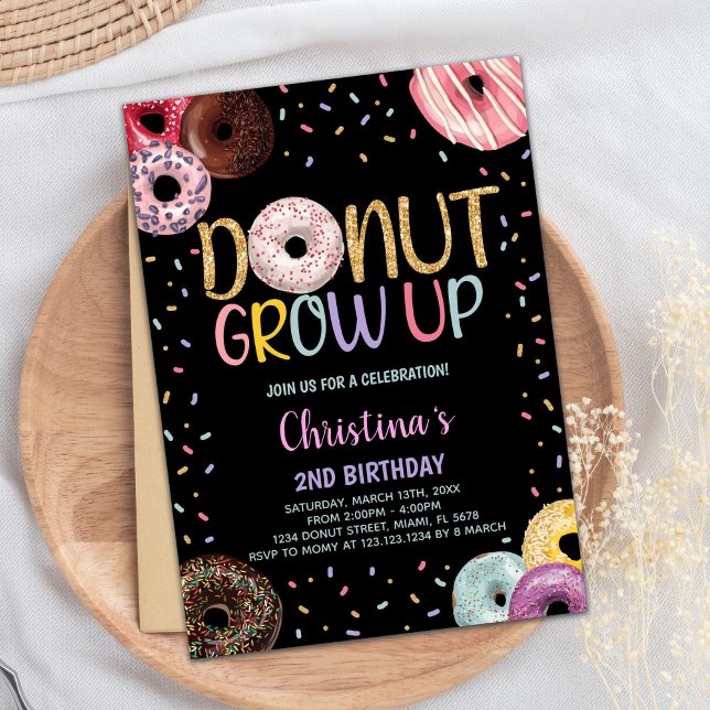 2e Invitations d'anniversaire de Donuts noirs (2nd Black Donuts Birthday Invitations)