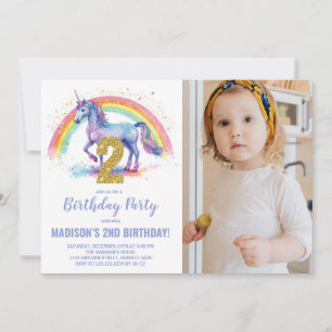 2e Rainbow Unicorn Birthday Invitations photo