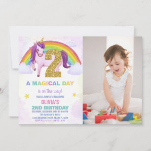 2e Rainbow Unicorn Birthday Invitations photo