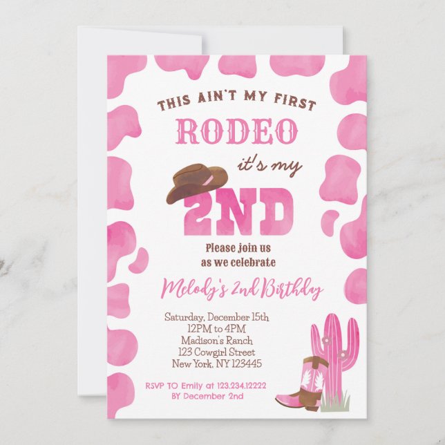 2e Rodeo Cowgirl Invitations d'anniversaire (Devant)