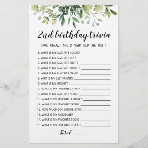 2ème anniversaire Trivia éditable jeu