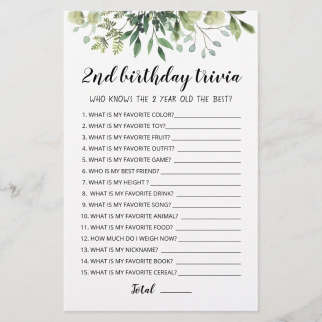 2ème anniversaire Trivia éditable jeu (Devant)