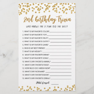 2ème anniversaire Trivia édite jeu