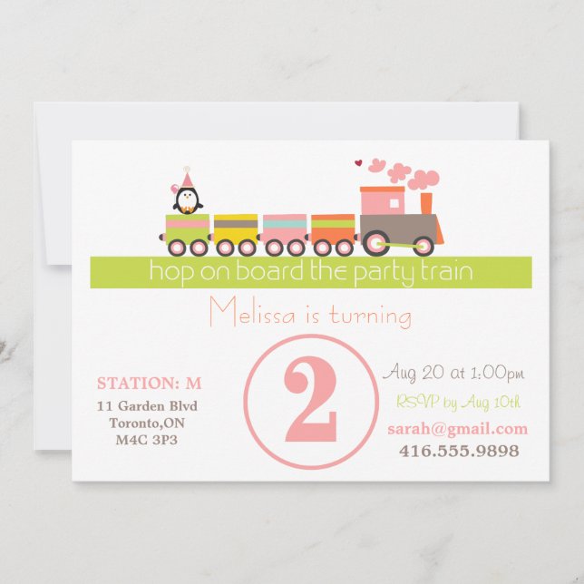 2ème Invitation de train de fille d'anniversaire (Devant)