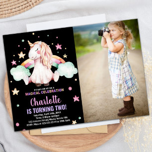 2ème photo noir Unicorn Invitations d'anniversaire