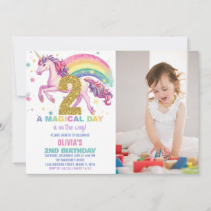 2ème Unicorn Invitations d'anniversaire avec photo