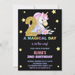 2ème Unicorne Florale Invitations Anniversaires