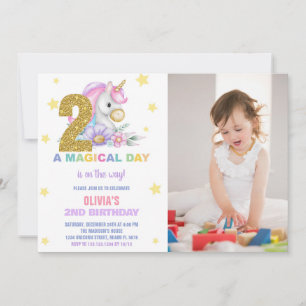 2ème Unicorne Florale Invitations d'anniversaire a