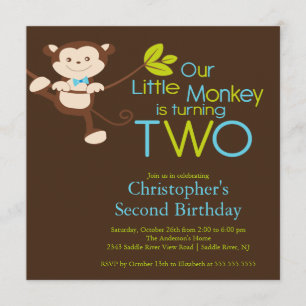 2èmes invitations de fête d'anniversaire de singe