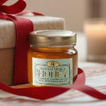 2x3" Métallurgique Étiquette miel encadré 3D avec<br><div class="desc">Elégant étiquette de miel avec bordure élaborée et abeille héraldique. Personnalisez avec votre nom d'entreprise apicole,  poids net,  emplacement de l'apicole et les coordonnées. Le miel est écrit dans une police d'or 'gaussée'. Illustration médiévale vintage du Royaume-Uni d'une abeille dans un ovale métallique en or.</div>