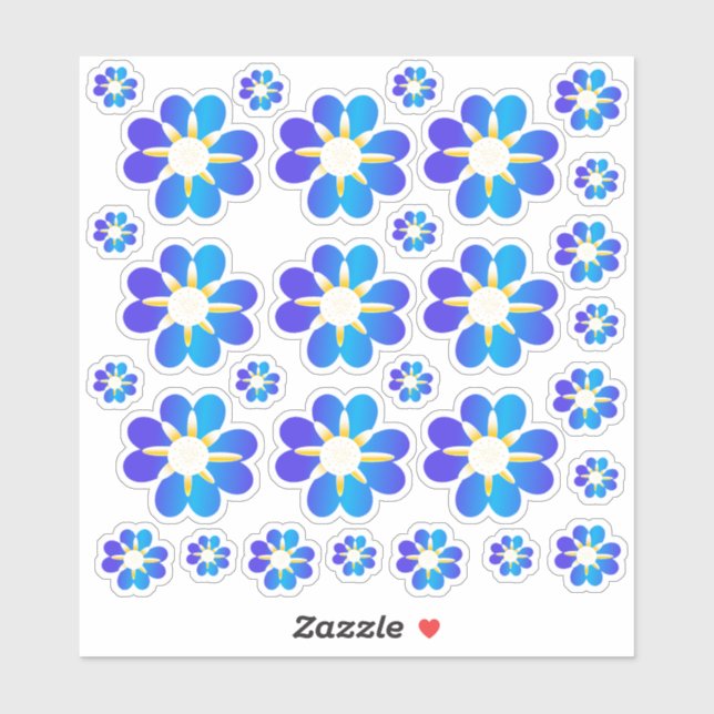 30 Autocollants à fleurs bleues (Feuille)