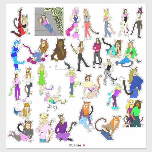 30 autocollants catgirls (Feuille)