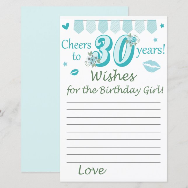 30 e Voeux pour la fille d'anniversaire (Devant / Derrière)