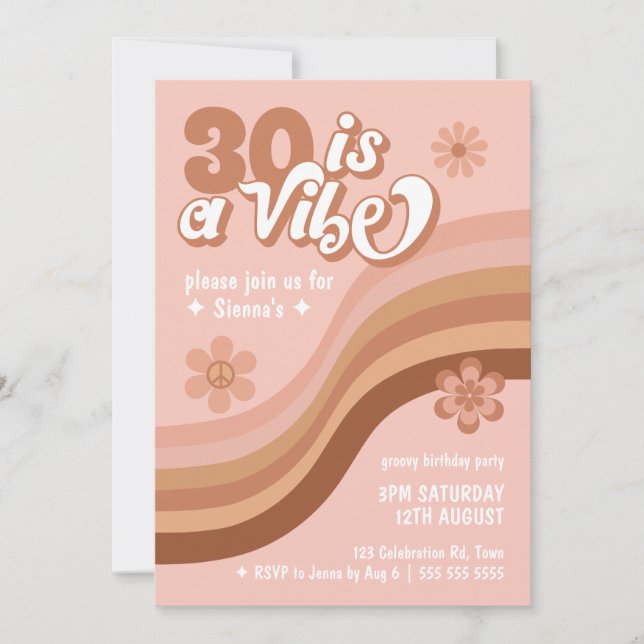 30 est une Vibe Retro Daisy Pink Invitation Annive (Devant)