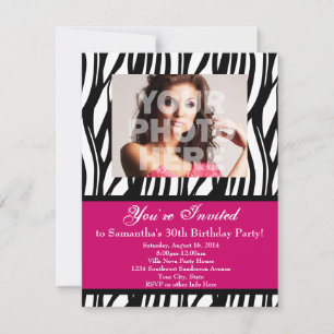 30 Invitations Personnalisées Pink Zebra Swirl