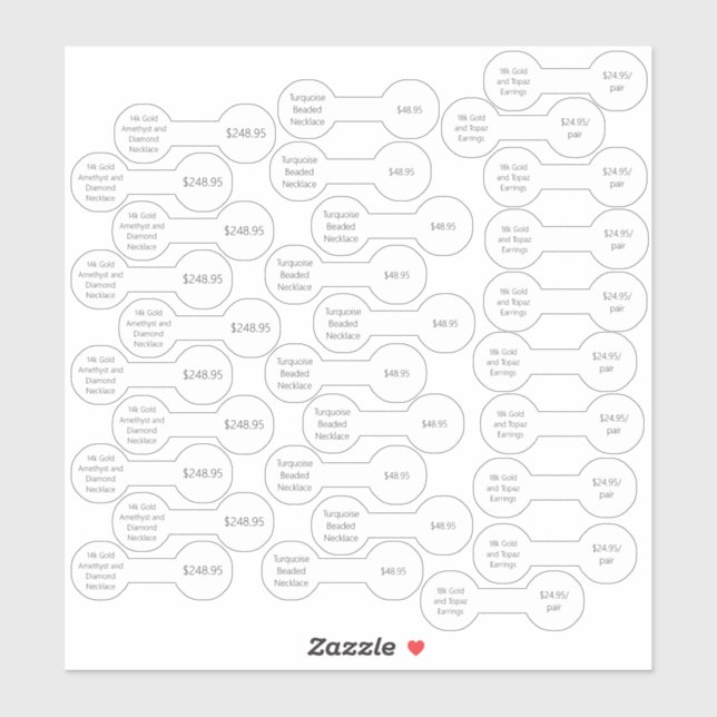 30 Joyau blanc Prix étiquette Barbell Sticker Set (Feuille)