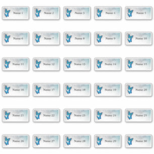 30 noms individuels Stickers Papillon bleu